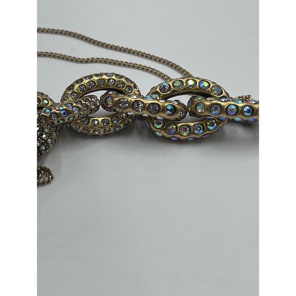 J. Crew Pave AB Rhinestone Crystal Oval Link Double Strand Necklace - Picture 11 of 14